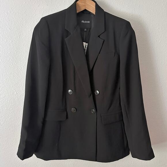 Madewell the Rosedale Blazer in Black‎ Crepe Double Breasted Women's Size 8 NEW - Picture 1 of 13